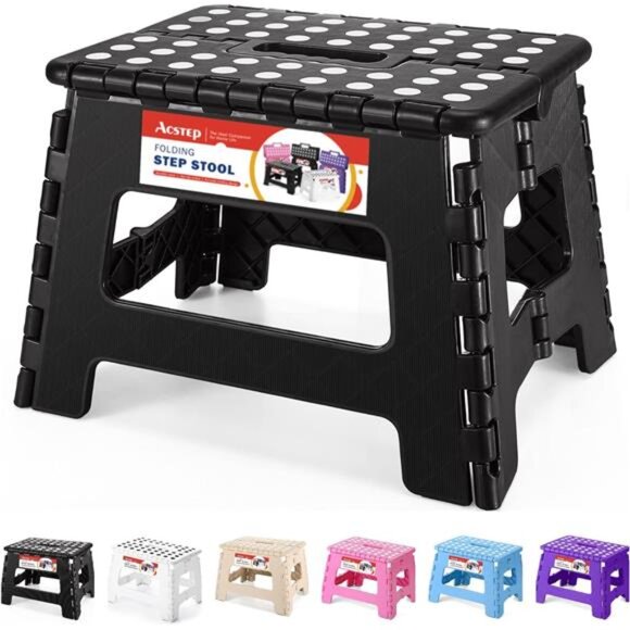 Folding Step Stool 9'' Tall Kids Step Stool Holds Up to 300 lb Plastic Foldable - Picture 1 of 7